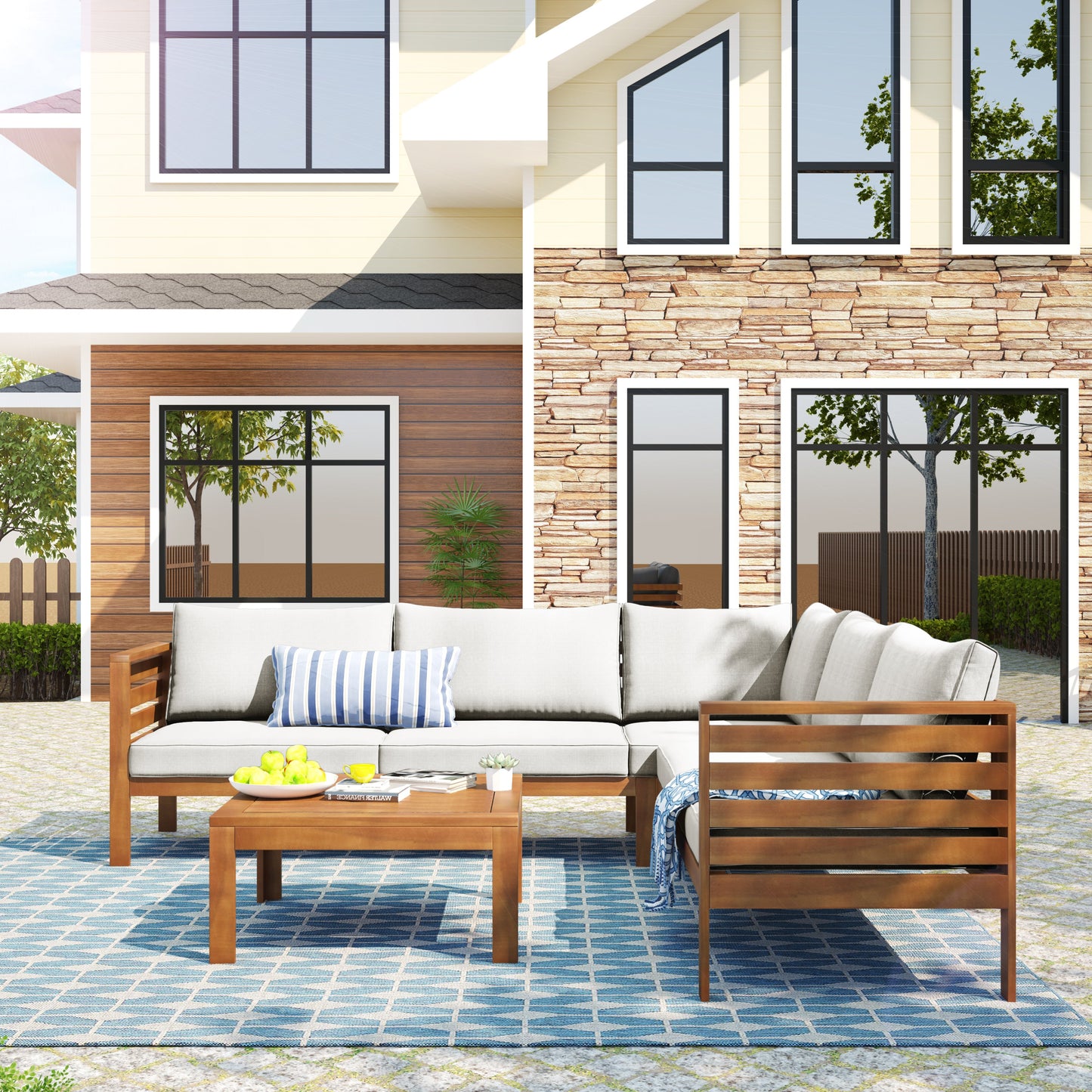 Acacia Wood Outdoor Sofa Set for 5
