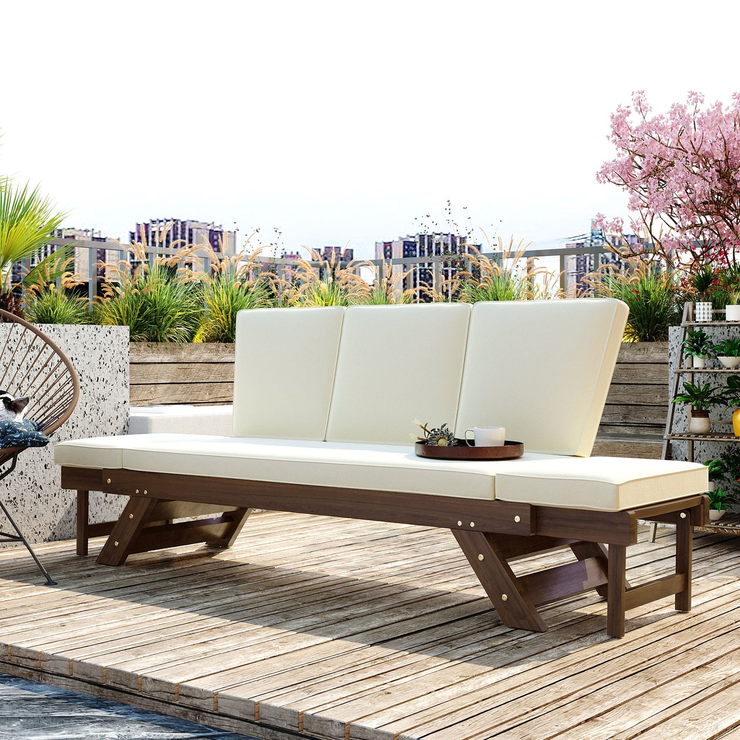 Acacia Wood Expandable Patio Daybed
