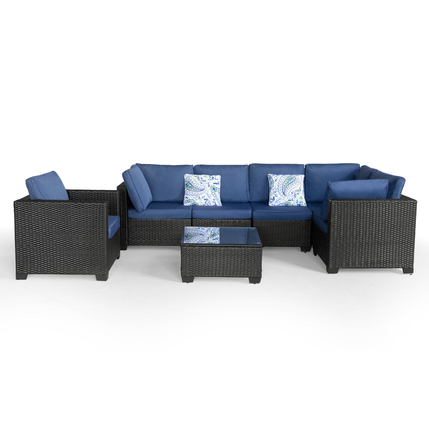 Black and Blue PE Rattan Patio Furniture Set