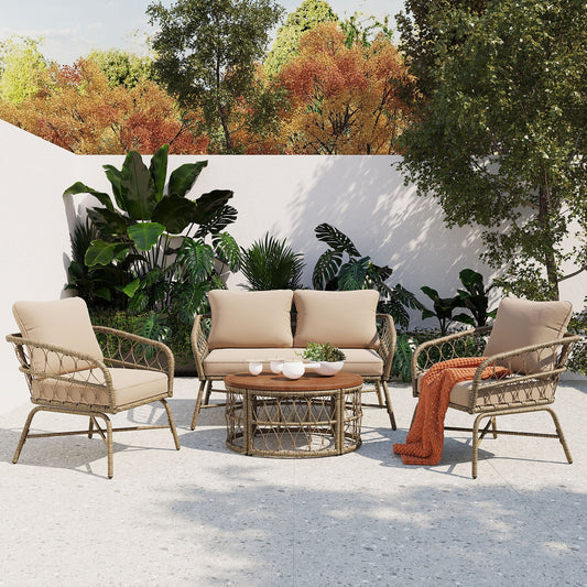 Boho Wicker Outdoor Lounge Set for 4