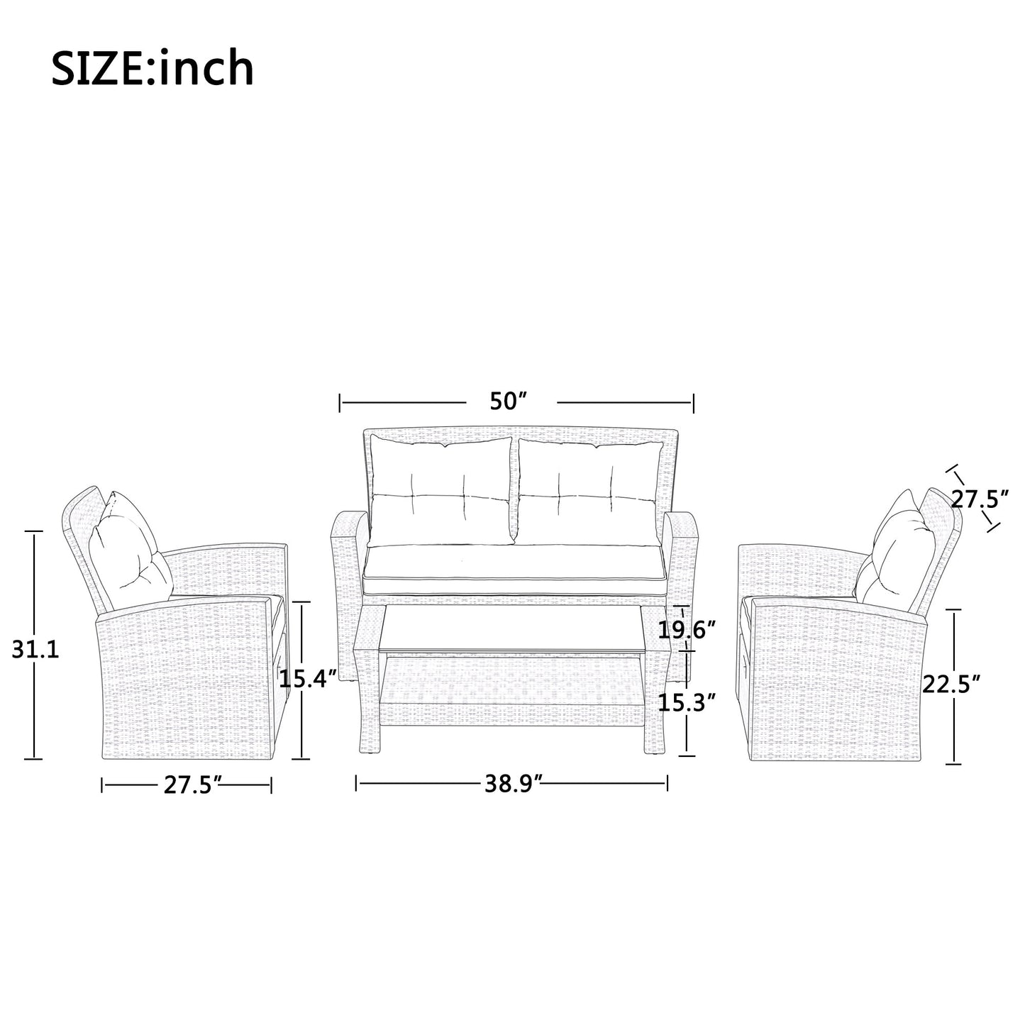4-Piece Wicker Outdoor Patio Furniture Set