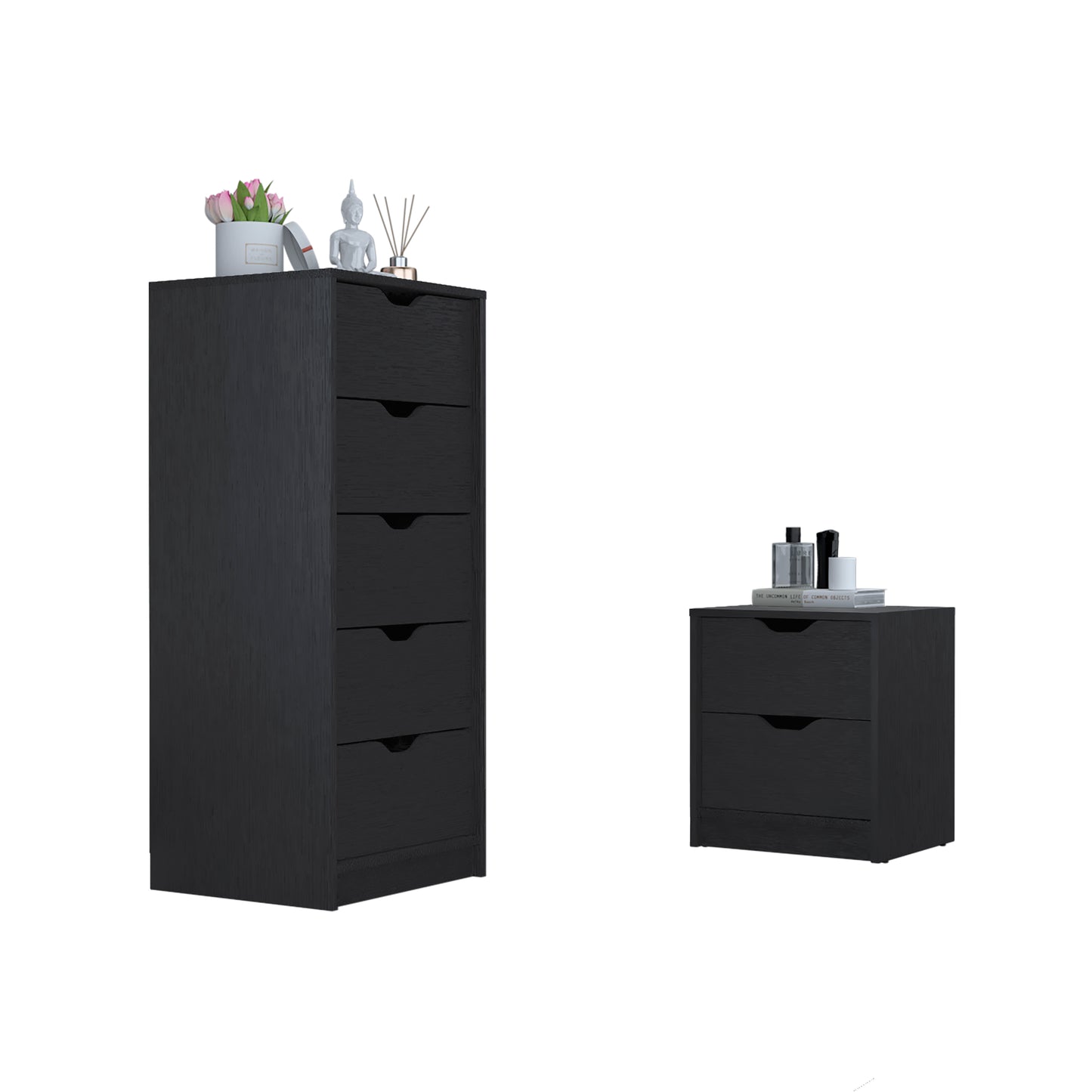 Raymer 2-Piece Bedroom Furniture Set - Black Dresser and Nightstand