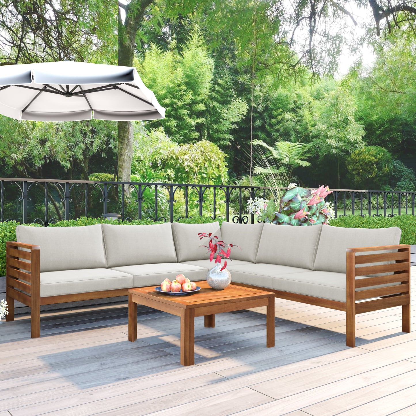 Acacia Wood Outdoor Sofa Set for 5