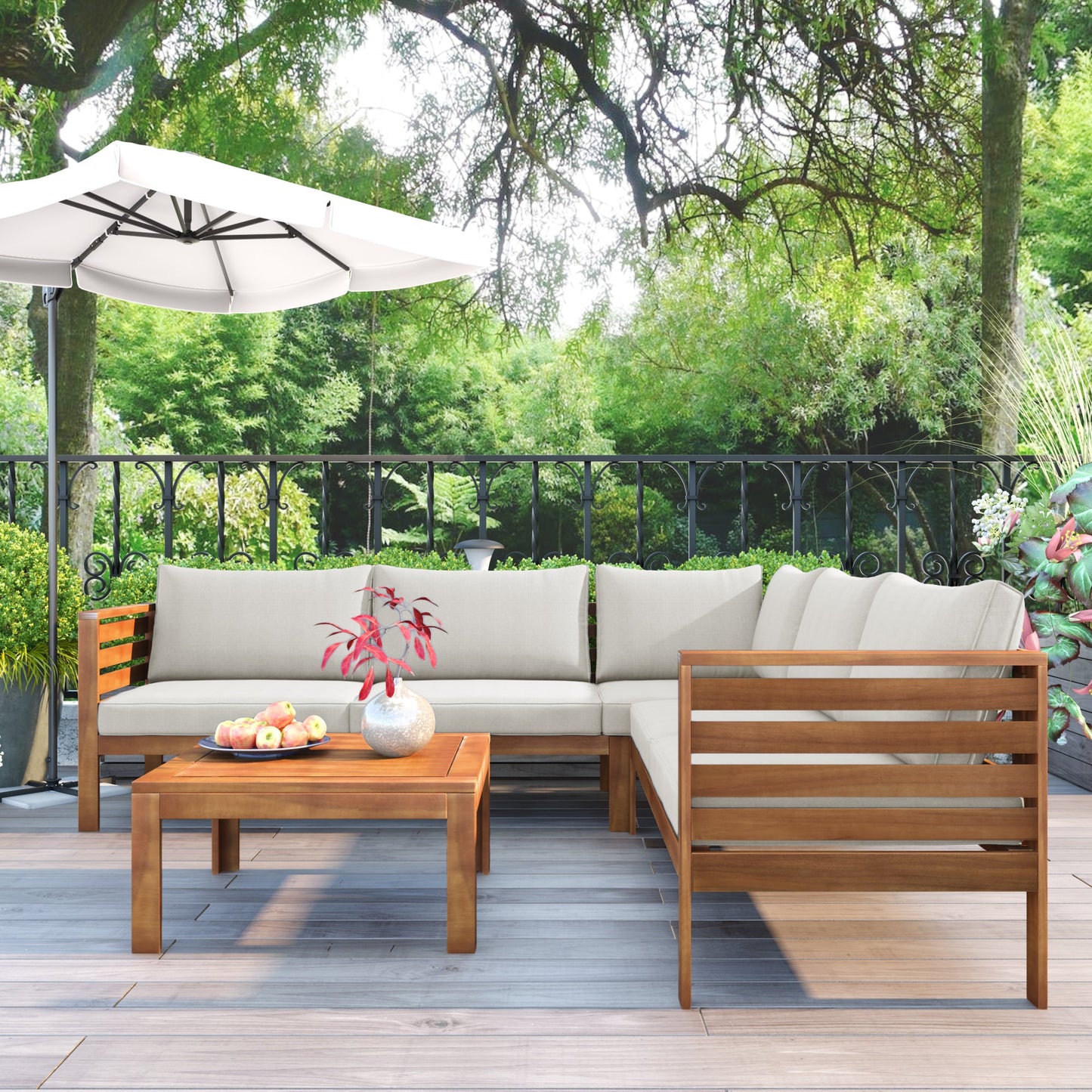 Acacia Wood Outdoor Sofa Set for 5
