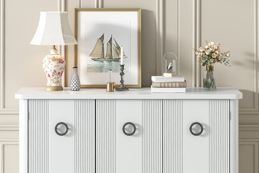 White Console Table with Acacia Wood Accents