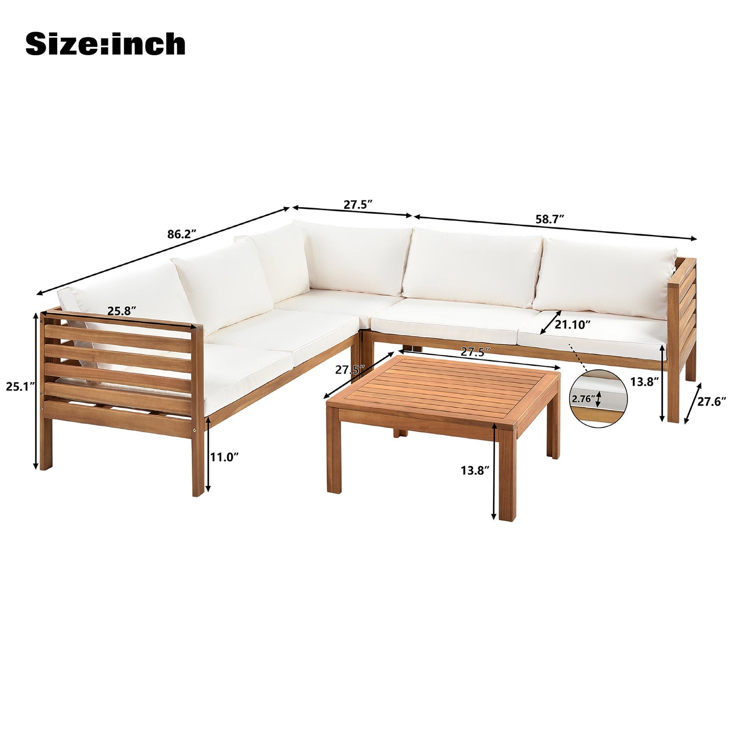 Acacia Wood Outdoor Sofa Set for 5