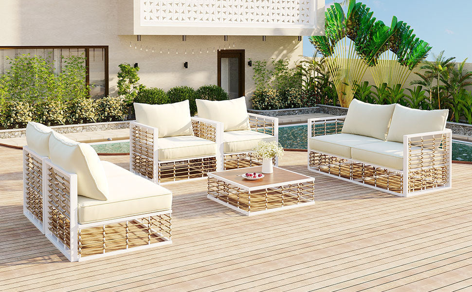 Coastal Minimalistic Outdoor Sofa Set for 6