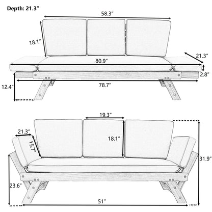 Acacia Wood Expandable Patio Daybed