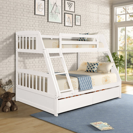 Solid Wood White Twin Over Full Bunk Bed