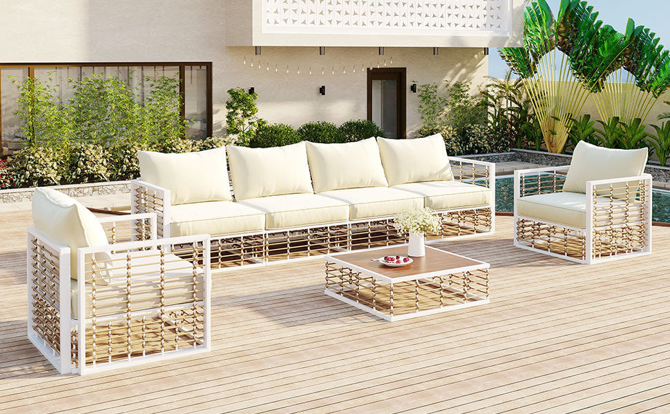 Coastal Minimalistic Outdoor Sofa Set for 6