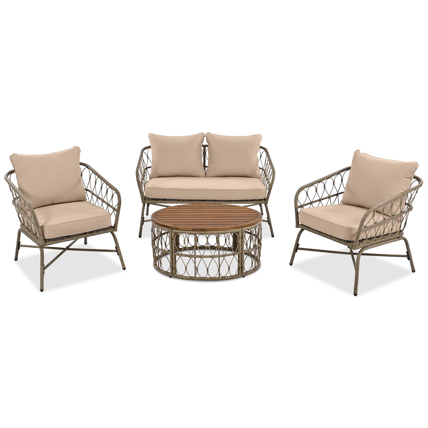 Boho Wicker Outdoor Lounge Set for 4