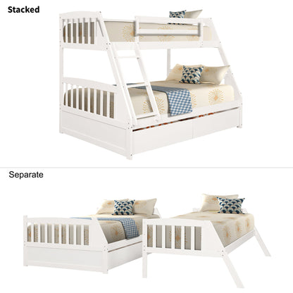 Solid Wood White Twin Over Full Bunk Bed