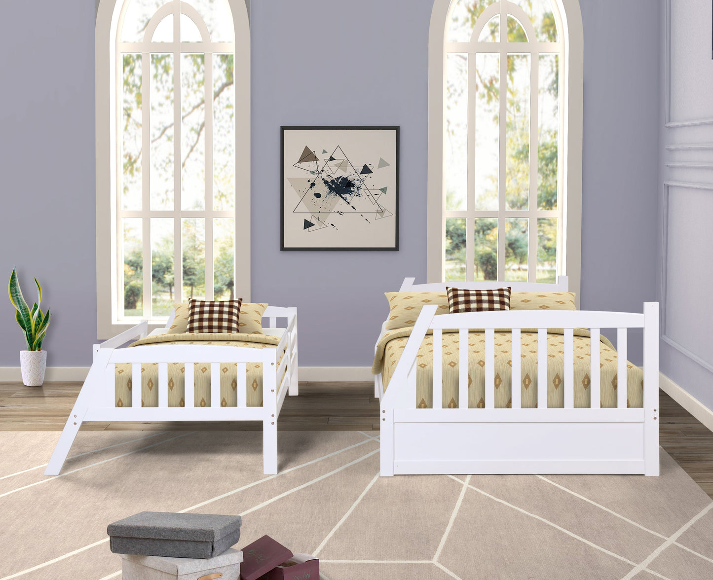 Solid Wood White Twin Over Full Bunk Bed