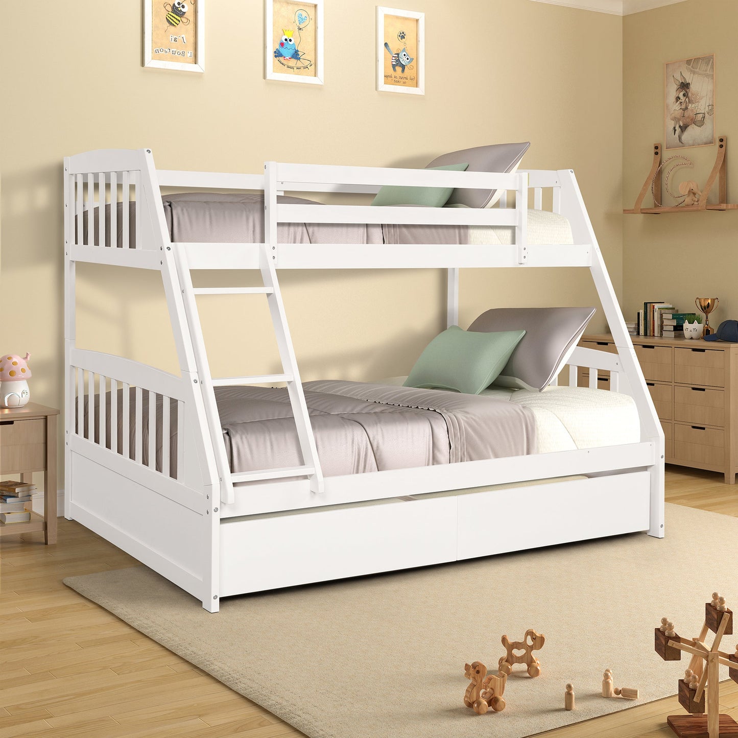 Solid Wood White Twin Over Full Bunk Bed