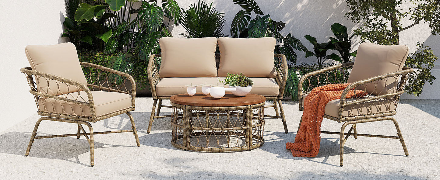 Boho Wicker Outdoor Lounge Set for 4