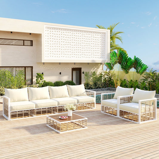 Coastal Minimalistic Outdoor Sofa Set for 6