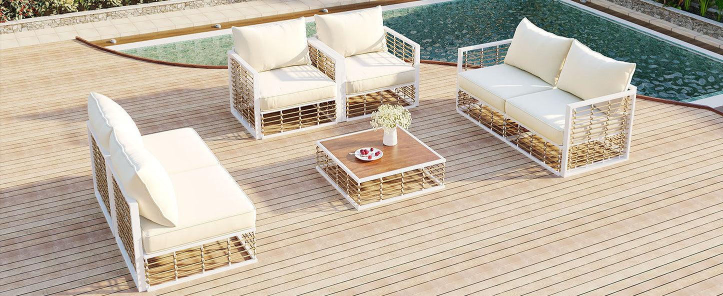 Coastal Minimalistic Outdoor Sofa Set for 6