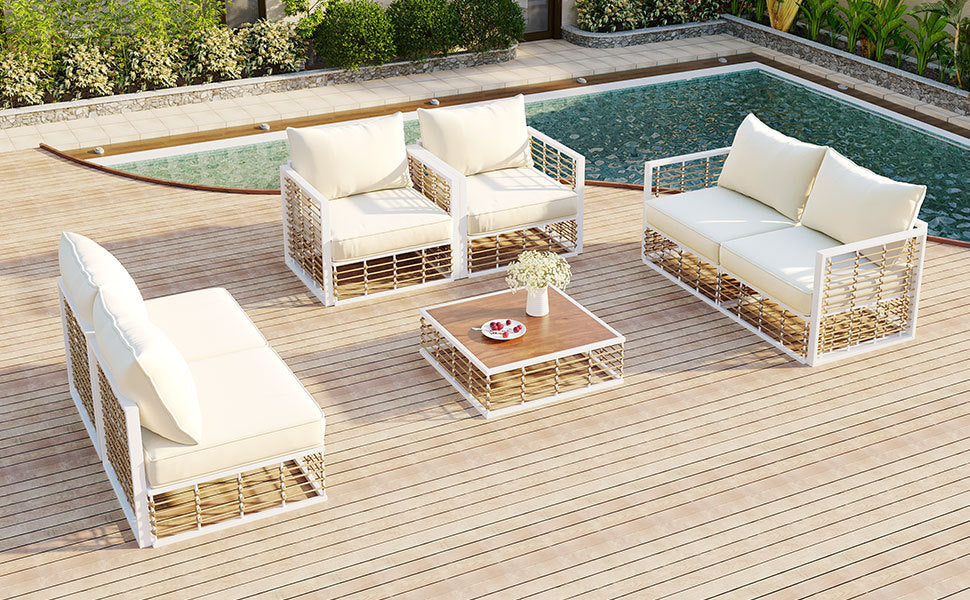 Coastal Minimalistic Outdoor Sofa Set for 6
