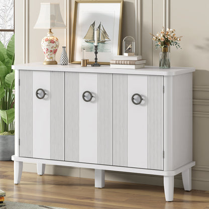 White Console Table with Acacia Wood Accents