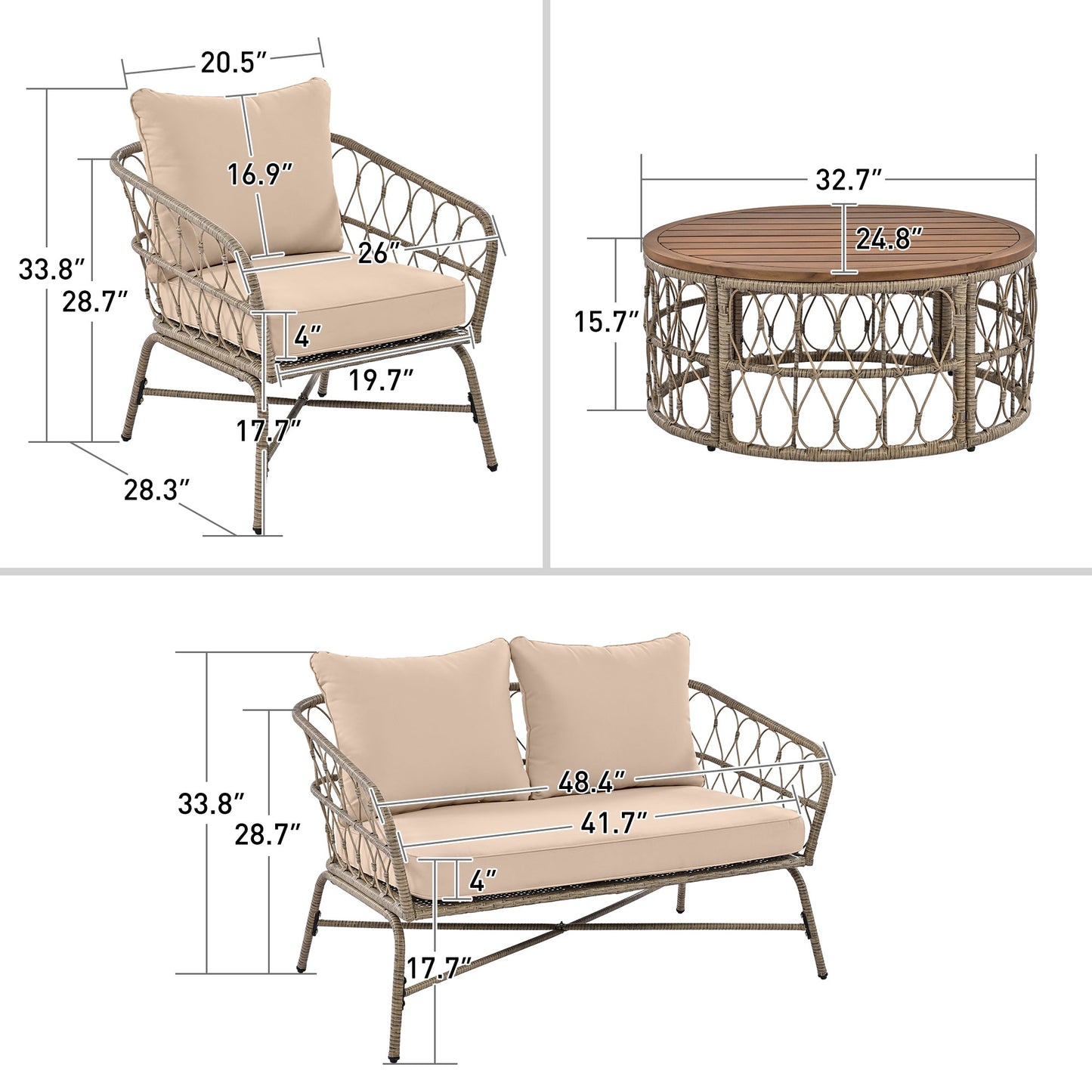 Boho Wicker Outdoor Lounge Set for 4