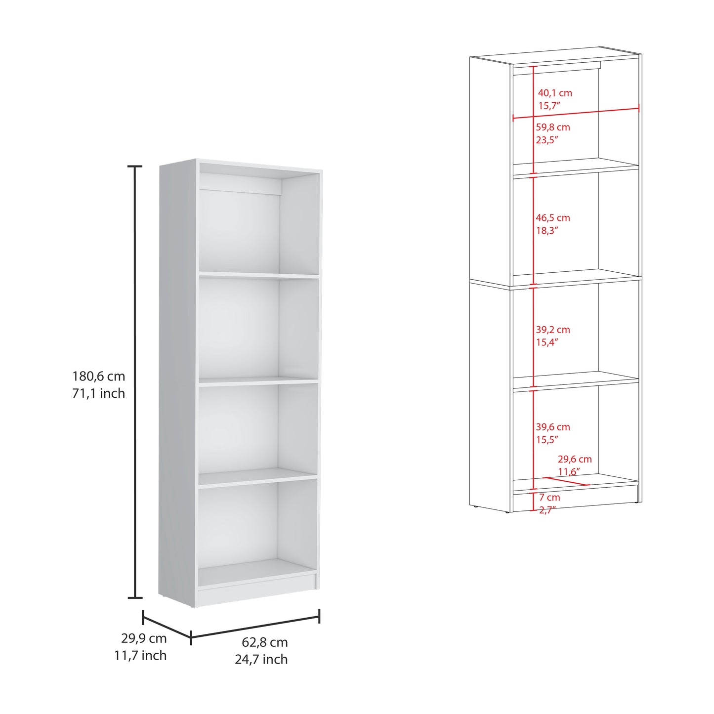 Simla 3-Piece White Bookcase Set