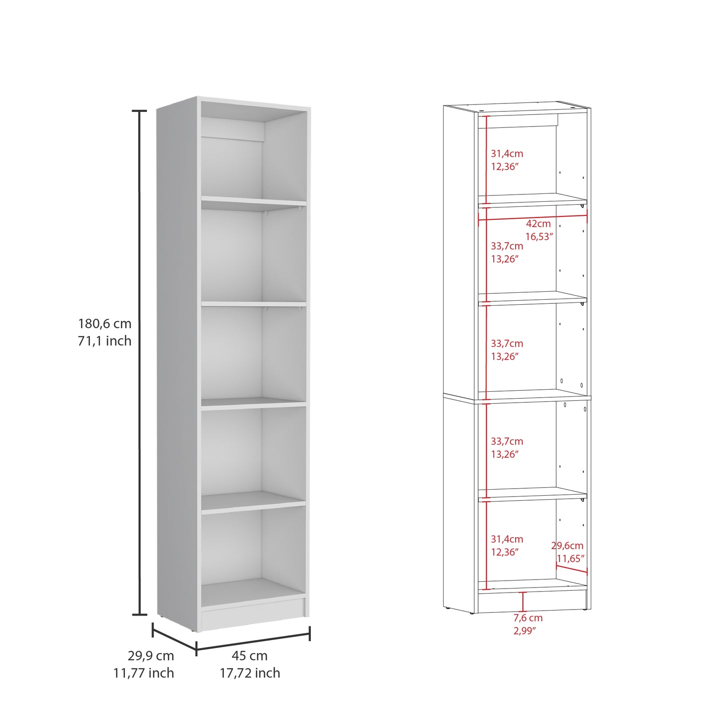 Simla 3-Piece White Bookcase Set
