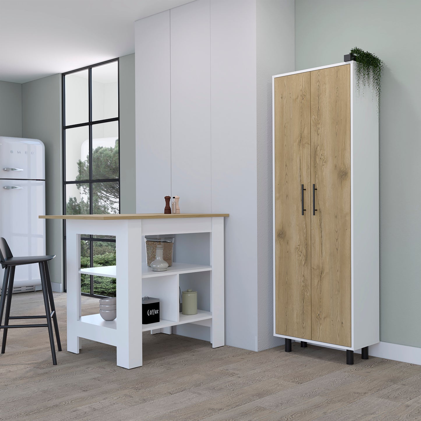 Bowie 2 Piece Kitchen Set: Cabinet and Kitchen Island