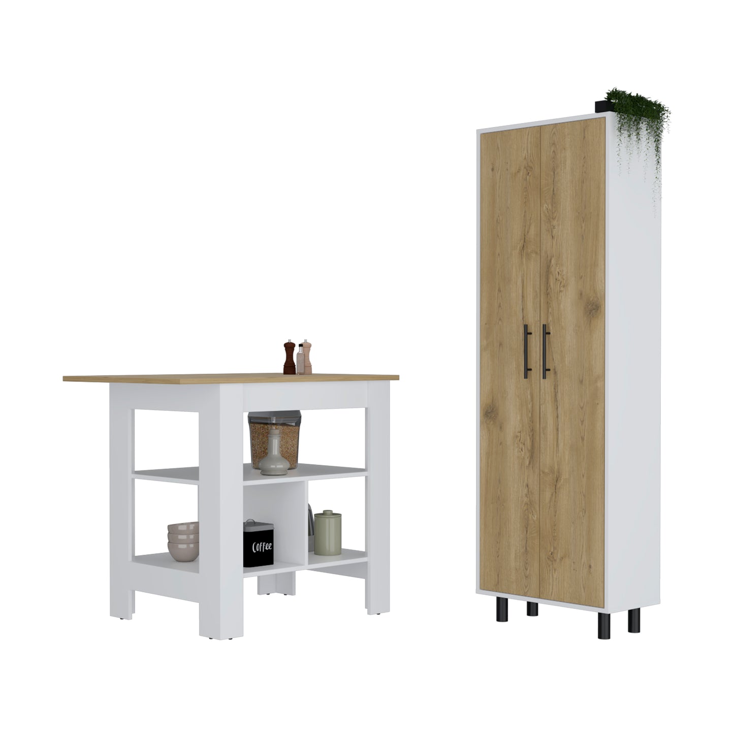 Bowie 2 Piece Kitchen Set: Cabinet and Kitchen Island