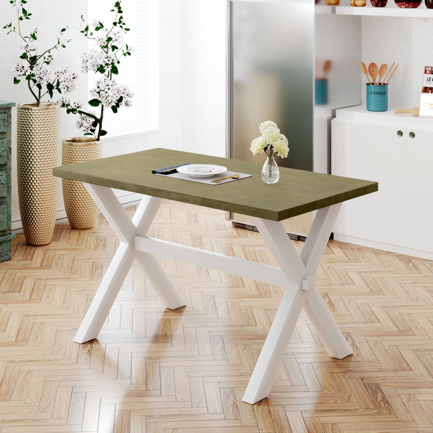 Rustic Farmhouse Green Dining Table