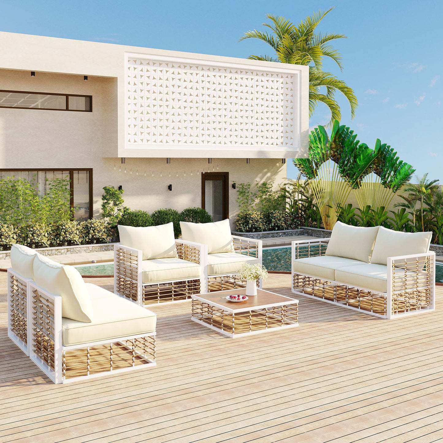 Coastal Minimalistic Outdoor Sofa Set for 6