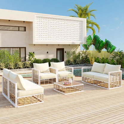 Coastal Minimalistic Outdoor Sofa Set for 6