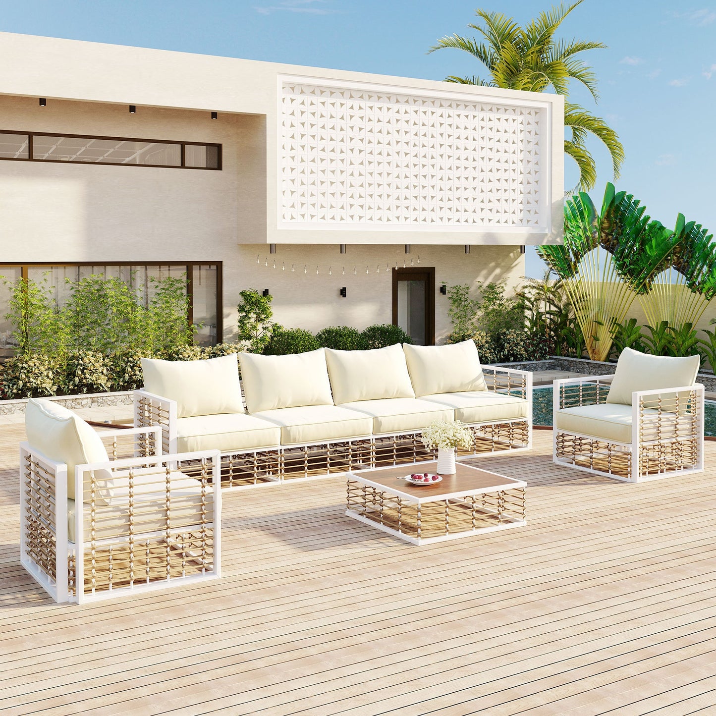 Coastal Minimalistic Outdoor Sofa Set for 6