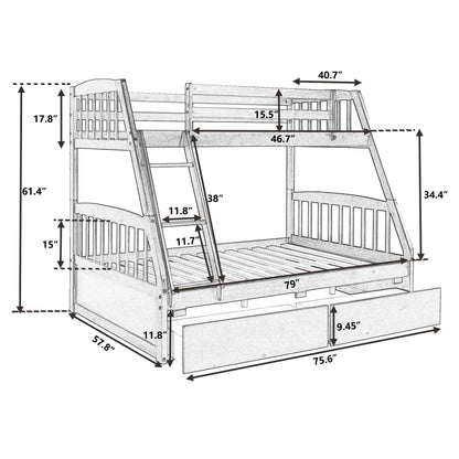 Solid Wood White Twin Over Full Bunk Bed